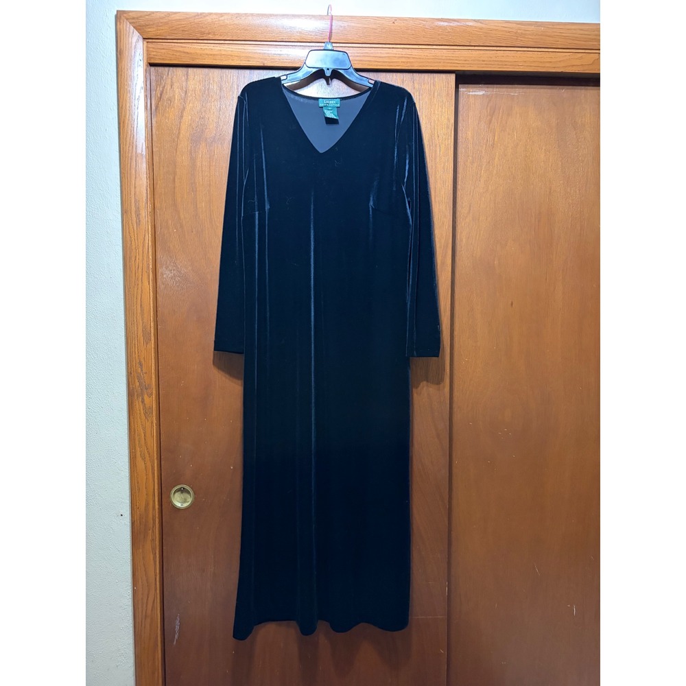 Lauren Ralph Lauren Black Velvet V-Neck Maxi Dress Long Sleeve Plus Size 1X